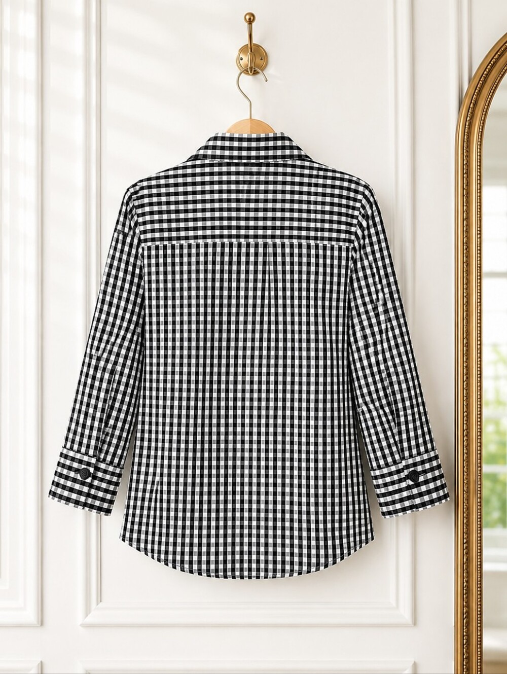 Foxcroft Black & White Gingham Button Front Blouse Size 14 | 3/4 Sleeve - Picture 7 of 9